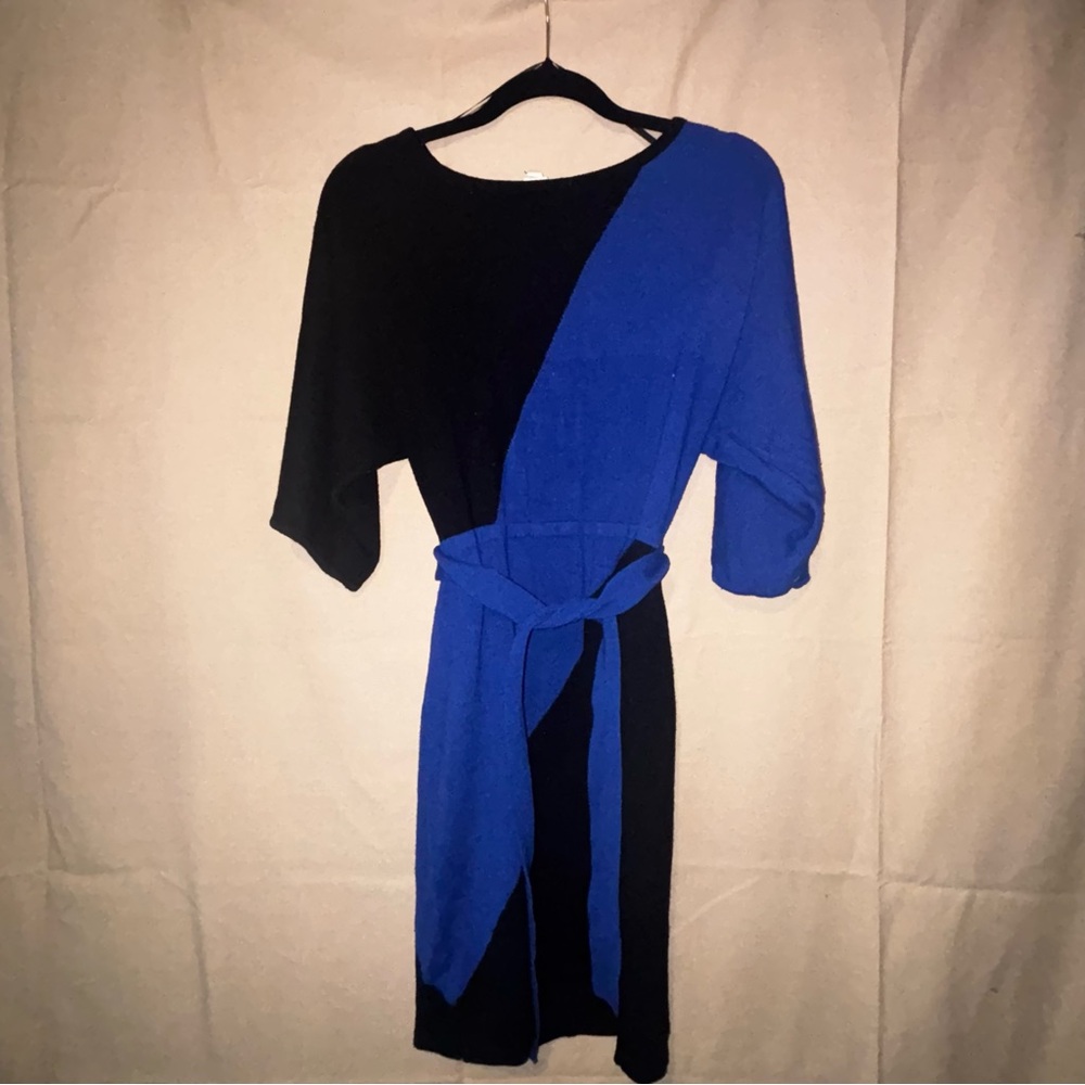 Signature by Sangria Asymmetrical Knit Dress in Blue and Black